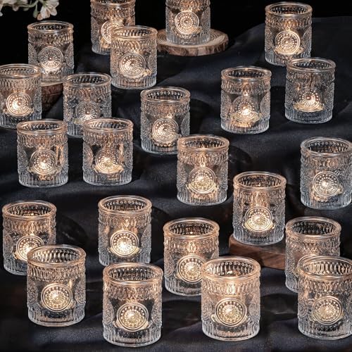 Clear Votive Candle Holders Set of 24- Glass Tea Light Candle Holders Bulk by DARJEN