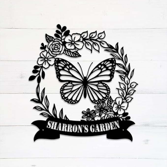 MeMate Flowers Garden Signs, Floral Garden Sign to Personalize, Personalized Metal Signs, Customized Name Wall Art for Garden Outdoor Decor, Large Outdoor Plaque Sign for She Shed, Potting Shed