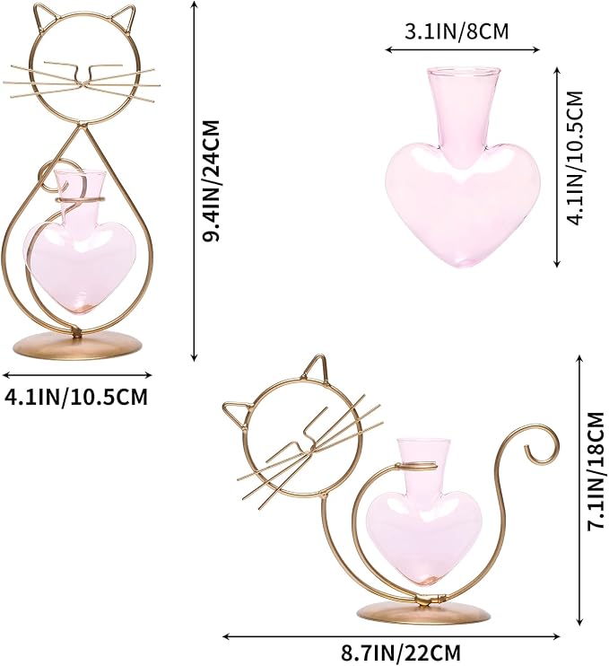 Plant Terrarium Plant Propagation Station Cat Lover Gifts for Women | Plant Lovers Home Office Decor Cat Desk Accessories