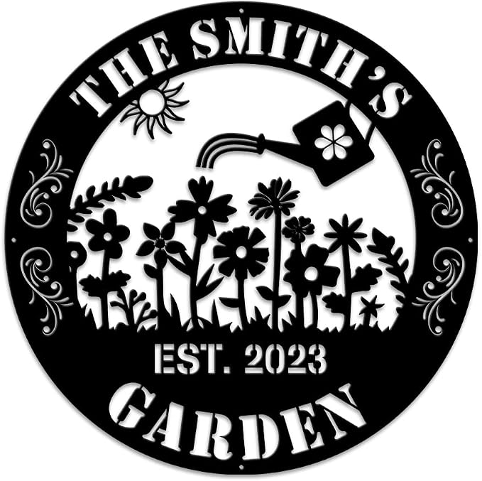MeMate Metal Garden Sign to Personalize - Custom Outdoor Decor Plaques for Women, Mom, Grandma - Rustic Decorations for Potting Shed, She Shed