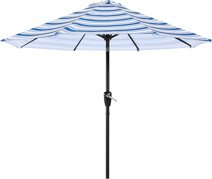 ABCCANOPY 9FT Patio Umbrella, Outdoor Waterproof Table Umbrella with Push Button Tilt and Crank, 8 Ribs UV Protection Pool Umbrella for Garden, Lawn, Deck & Backyard(Navy Blue Stripes)