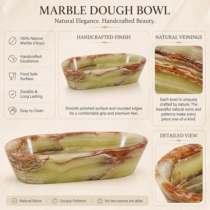 Radicaln Marble Dough Bowl 10" Inches Green Onyx Handmade Decorative Bowl For Home Décor, Ideal Marble Bowl For Keys Entryway Table, Modern Candy Bowl