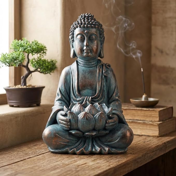 TERESA'S COLLECTIONS Meditating Buddha Statue for Garden Decor with Outdoor Solar Lights, Large Resin Outdoor Decor Garden Statue Sculpture for Home Lawn Yard Decor Gifts for Mom, 10.4''