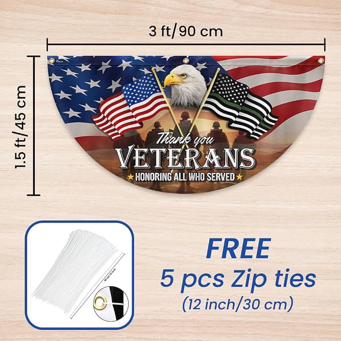FLAGWIX Thank You Veterans Flag - Non-Pleated American Eagle Fan Flag Bunting 1x3 ft - Veteran Gifts for Men Women, Patriotic 4th of July Memorial Day Decorations Outdoor for Home Garden Decor