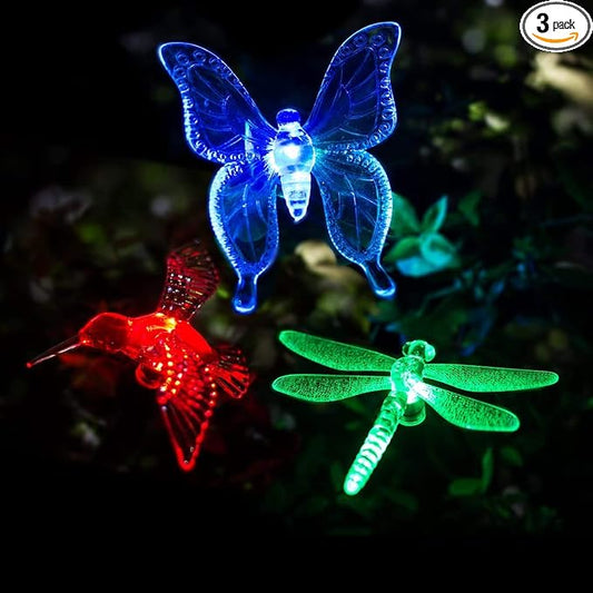GIGALUMI Solar Garden Lights, 3 Pack Solar Butterfly Lights Decoration, Outdoor Garden Decoration Color Changing LED, Outdoor Decorative for Pathway, Lawn, Patio, Driveway