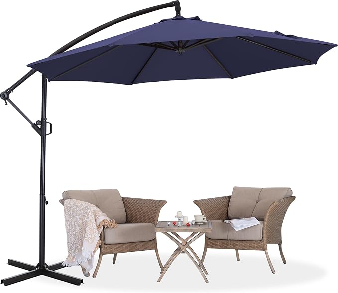 ABCCANOPY 10FT Cantilever Patio Umbrella with base included, 360° Rotation Outdoor Offset Umbrella for Backyard, Deck, Poolside (Tibetan Blue)