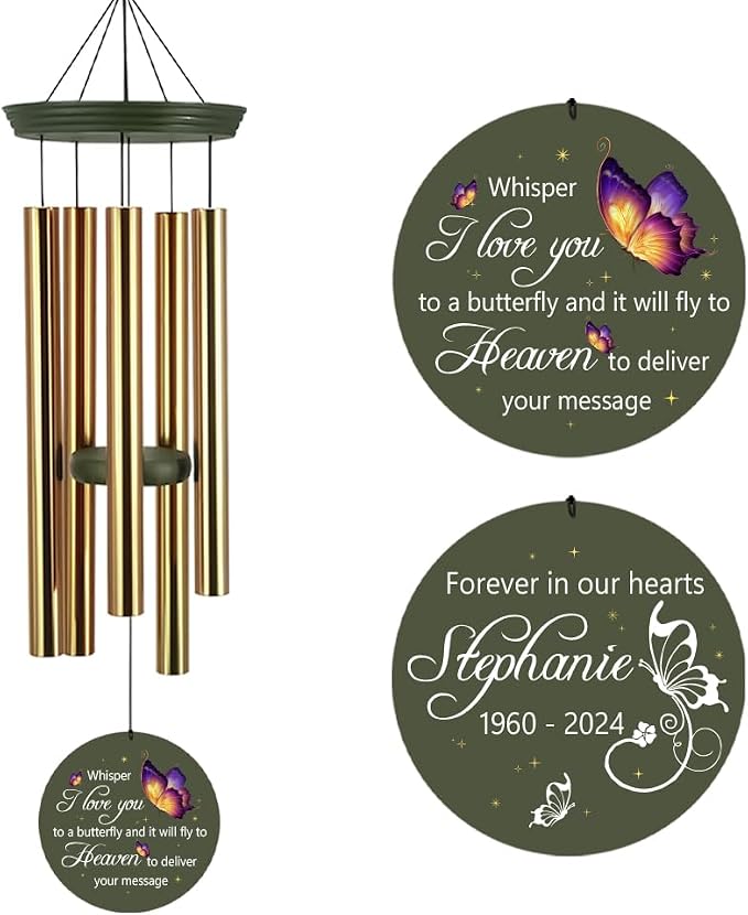 ASTARIN Memorial Butterfly 36" Wind Chimes, Personalized Name Sympathy Wind Chime, in Memory of Loss Mom Loved One, Large Deep Tone Bereavement Windchimes for Clearance(Produced in Texas)