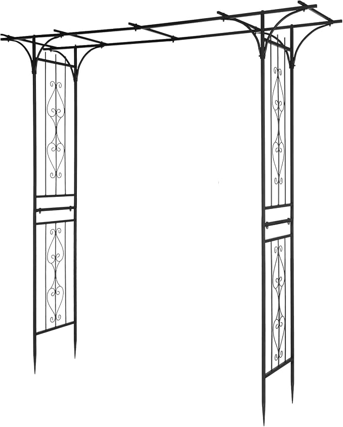Outvita 7Ft Garden Arch Arbor, Steel Frame Stand Trellis, Arbour Archway for Wedding Ceremony Decoration Plant Climbing Rose Vines Lawn Courtyard Patio Black