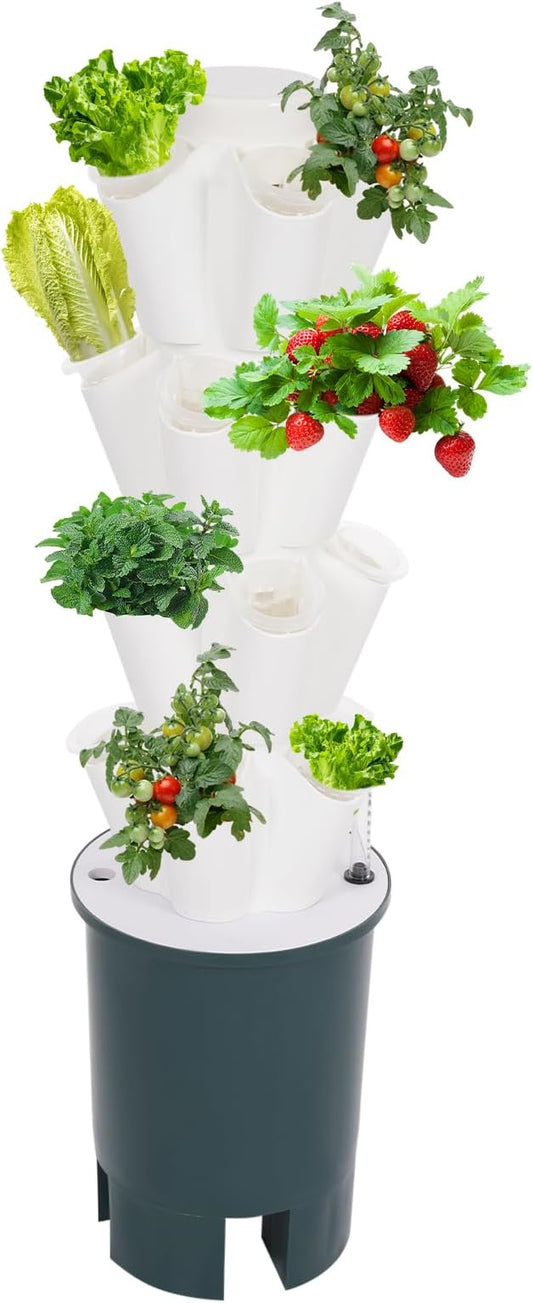 Hydroponics Growing System Kit 20 Pods Vertical Garden Tower Garden Growing System with Timer, Wheels, Indoor Hydroponic Planter for Vegetable, Fruit, Flower (Gray, 20 Pods)