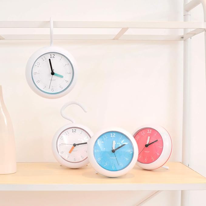 mooas Silent Waterproof Clock (Orange), 3 Types, Bathroom, Shower, Indoor Outdoor, Hanging, Kitchen, 5 x 2 inches, Battery Operated