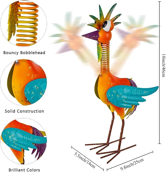 Metal Wacky Rooster Garden Statue, Rooster Decor Yard Statue Decorations Outdoor, Chicken Yard Art for Outside, Patio, Backyard, Lawn (Orange)