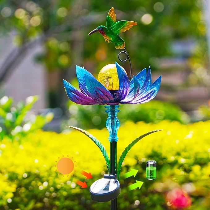 Solar Wind Spinners Outdoor, Solar Wind Spinner with LED Lights Ball, Garden Windmill for Yard, Garden, Patio, Lawn Decor (Blue)