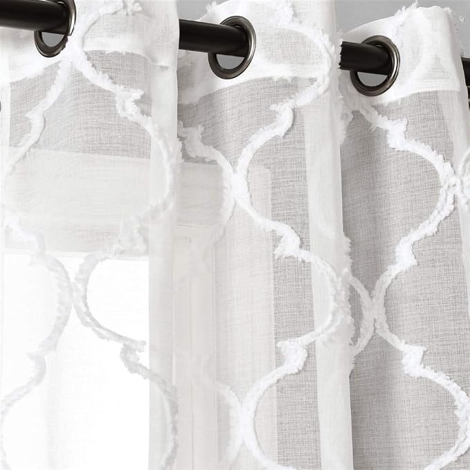 Lush Decor Avon Trellis Grommet Sheer Window Curtain Panels Pair 38" W x 84" L White - Sheer Curtains for Living Room - Modern Farmhouse Bedroom Curtains