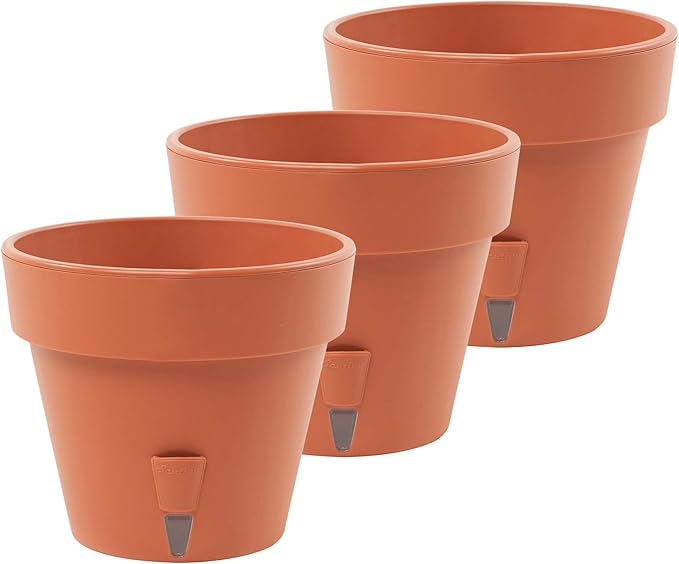 DECOPOTS - Pack of 3 - Self Watering Planter - Height 6.9 inches - Flower Pot with Bottom Watering Level Indicator for All House Plants, Flowers, Herbs (Diameter 6.9", Terracotta)