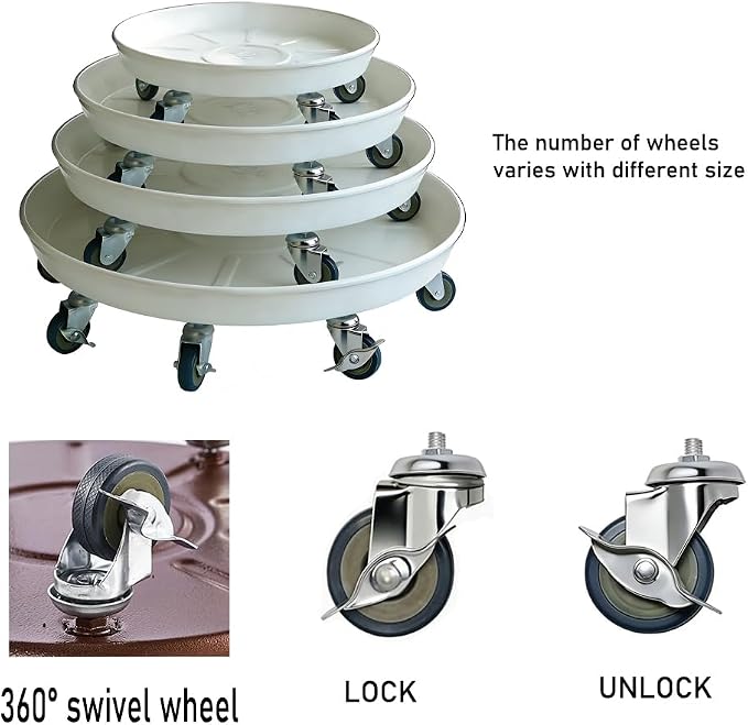 Rolling Planter Caddy(430lbs Capacity), Heavy Duty Metal Plant Stand with Brake Wheels Plant Dolly Mover Plant Pot Tray Saucer for Indoor Outdoor 16 Inches White 2Pack