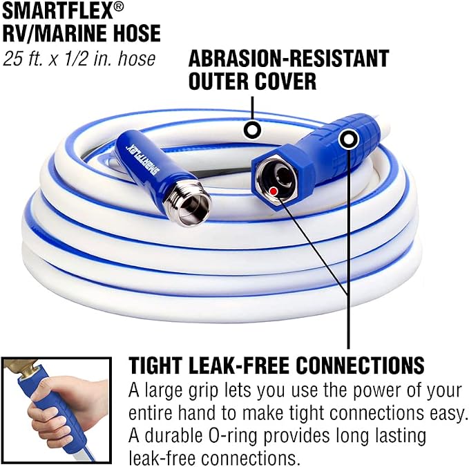 SmartFlex RV/Marine Water Hose, 1/2 in. x 25 ft., Hybrid, White - HSFRV425