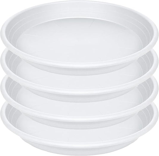 4 Pack of 16 inch Plant Saucer, Large Plant Tray, Heavy Sturdy Plant Drainage Tray for Indoors, Bird Bath Bowls, Sturdy 18 inch Plastic Pot Tray for Planter (White)