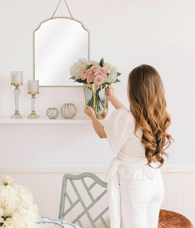 Gold Clipped Arch Wall Mirror 14" x18" - Vintage Hanging Mirror with Chain, Decorative Brass Mirror for Entryway, Bathroom, Bedroom&Living Room, Small Antique Gold Wall Mirror