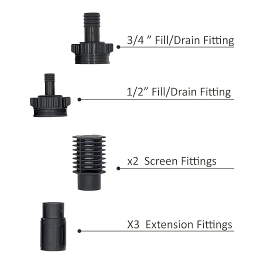 Toolazy Ebb and Flow Fitting Kit - 7-Piece Fill and Drain Bulkhead Fitting Set with 1/2" & 3/4" Outlets, Screen Fittings and Extensions for Hydroponic Flood and Drain, Aeroponic and Aquaponic Systems