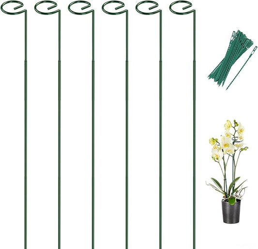 Breeze Touch 6 Pack Plant Stakes, 35.4 Inch Plant Support Stakes with 15 Twist Ties, Plant Sticks Support, Flower Stakes for Plants Peony, Tomato Seedling, Marigold, Amaryllis, Sapling, Coreopsis