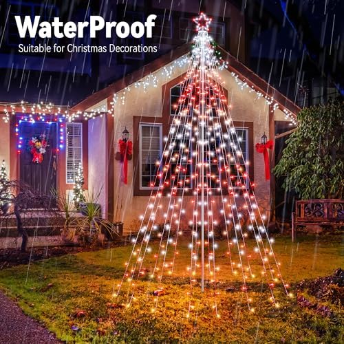 Lomotech RGB Color Changing Christmas Tree Lights - 10Ft 404 LED with 7.08" Topper, Remote Controll Waterproof Iron Pole Waterfall Holiday Tree Lights for Outdoor Christmas Decorations - Image 5