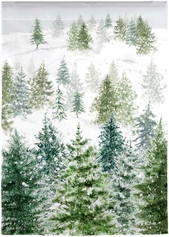 Evergreen Flag Snowy Forrest Lustre Garden Flag 12x18 Inches Double Sided | Christmas Garden Flag for Outside | Outdoor Small Flag For Yards and Gardens