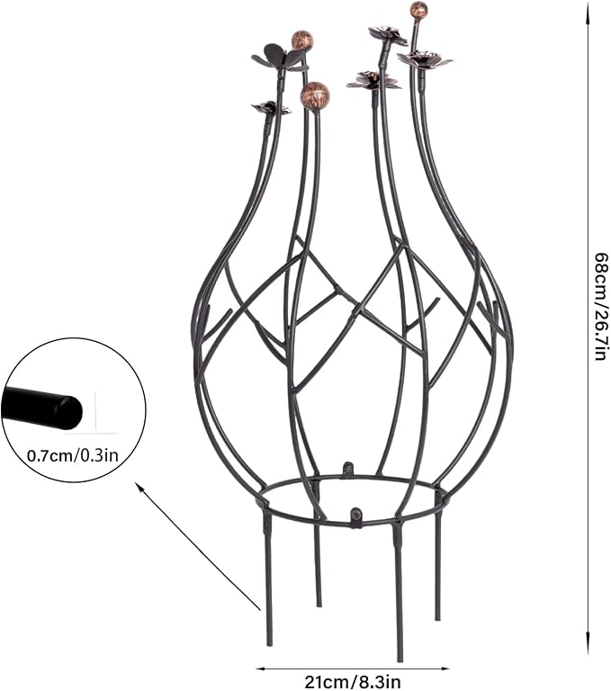 Obelisk Trellis Garden for Climbing Plants 27 Inches Metal Outdoor Support with Gold Leaf Accent Ideal for Rose Bush Bougainvillea Vines Potted Plants Elegant Home Decor
