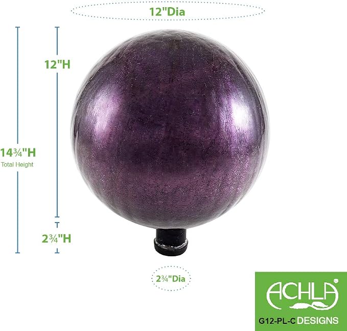 Achla Designs 12-Inch Crackle Gazing Globe Ball, Plum