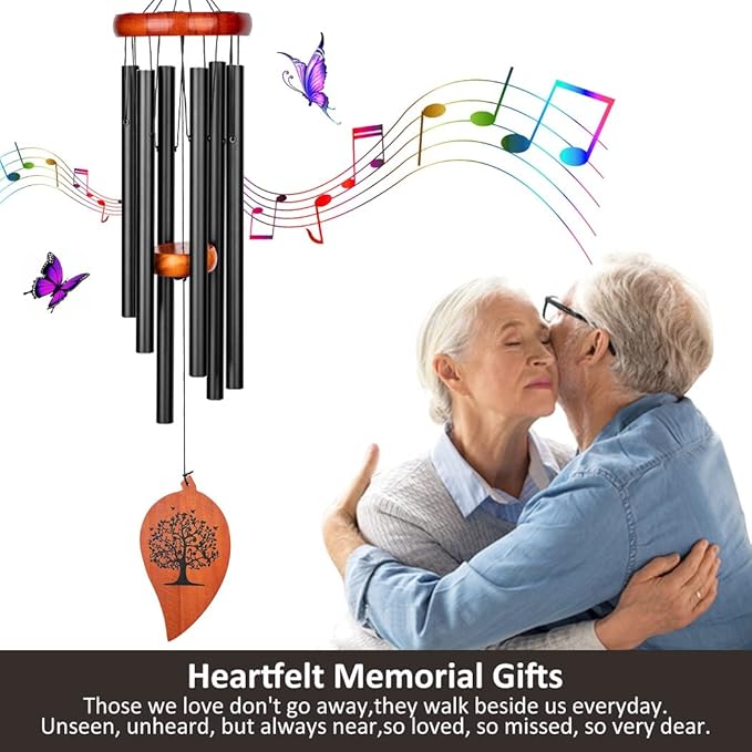 Sympathy Wind Chimes,32" Memorial Wind Chimes for Loss of Loved One, Sympathy Grief Memorial Bereavement Gift,in Memory of Loved One Loss of Mother Father，Home Decor Garden Patio Outdoor-Black