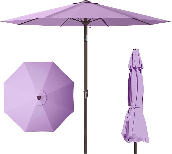 PatioKingdom 11FT Patio Umbrella,Outdoor Umbrella with Push Button Tilt and Crank,Market Table Umbrella with 8 Sturdy Fiberglass Ribs UV Protection (Taro Purple, 11FT)