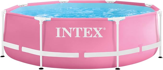 Intex 2.44m x 76cm Pink Metal Frame Pool, Set-up Size: 2.44m x 76cm (28290NP)