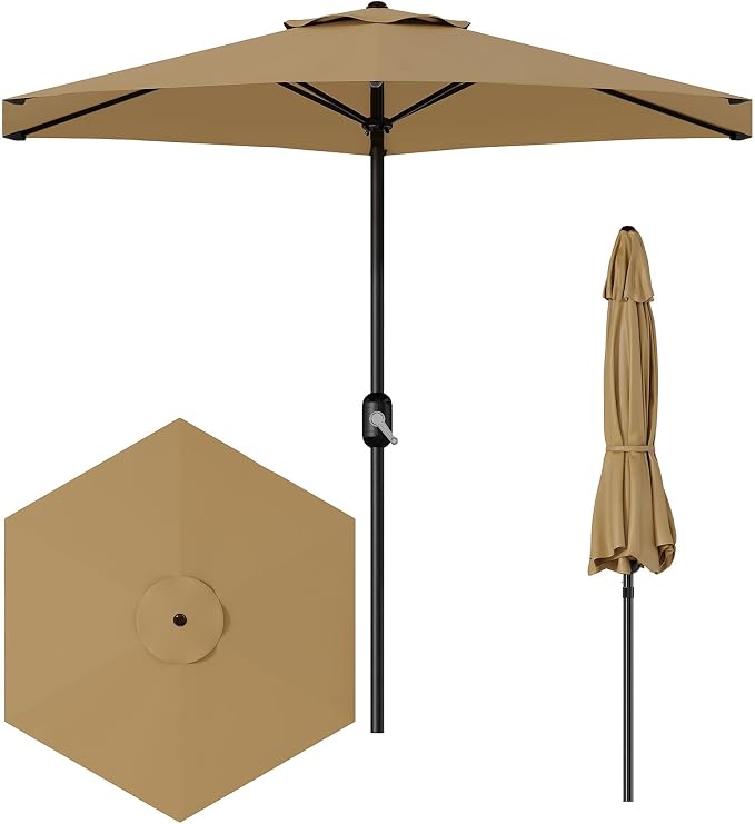7.5-FT Outdoor Patio Umbrella With Push Button Tilt & Crank - Heavy-Duty Market Umbrella for Table, Garden, Pool, Deck, Backyard - 6 Sturdy Ribs,UV Protection & Waterproof Fabric,Navy Blue