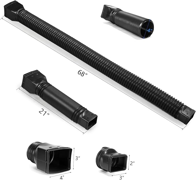 plusgutter Black-2pack Rain Gutter Downspout Extensions Flexible, Drain Downspout Extender,Down Spout Drain Extender, Gutter Connector Rainwater Drainage,Extendable from 21 to 68 Inches