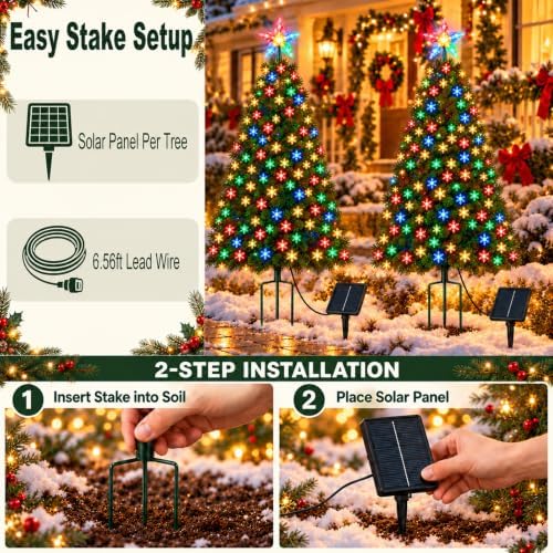 4FT Solar Christmas Tree Lights, Cool White/Multicolor - Image 4