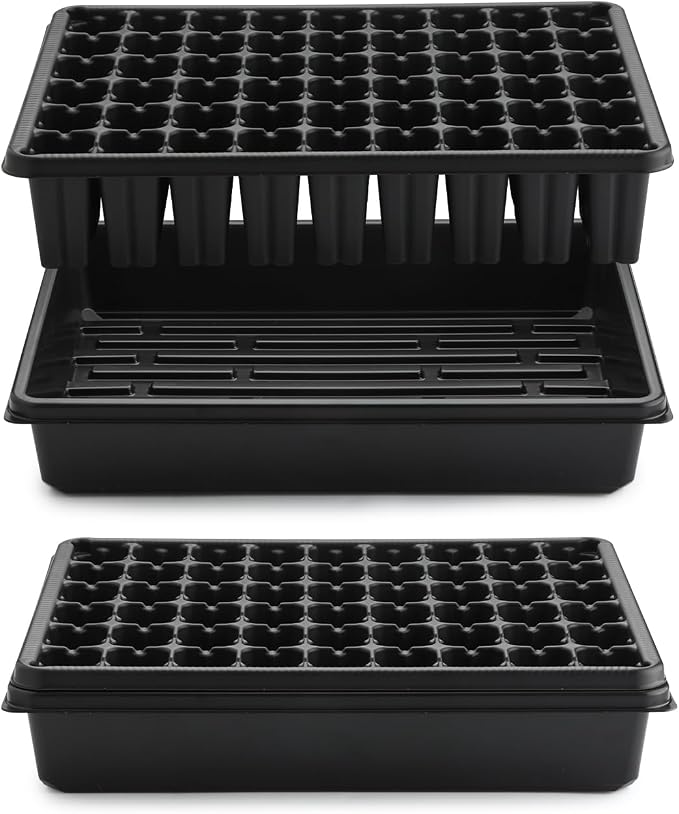 RooTrimmer 5 Pack Seedling Starter Trays No Holes and 5 Pack 54 Cell Seed Starter Trays Extra Deep 2.8" - Heavy Duty Plastic Nursery Trays for Seed Germination & Plant Propagation (5 Sets)
