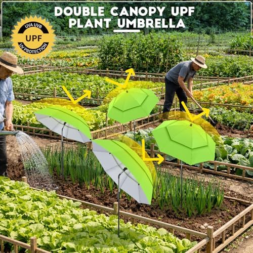 4 Pack 24.9" Double Canopy 47.2" Height Plant Umbrellas for Outdoor Plants, 3D Stakes 360° Adjustable Plant Shades for Outdoor Plants, Garden - Image 5