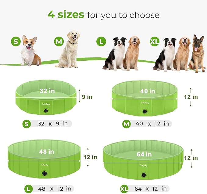 Furrybaby Foldable Dog Pool Non-Slip Hard Bath Tub Indoor Outdoor Pets Kids | Collapsible rigid dog pool with non-slip PVC, durable hard plastic tub, portable indoor & outdoor use for pets and kids,green