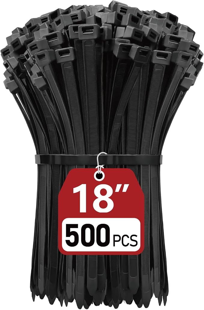 Zip Ties Heavy Duty 18 inch (500 Pack), Heavy Duty Cable Ties with 120 lb Tensile Strength for Outdoor Use, Black Wire Ties, Paloka