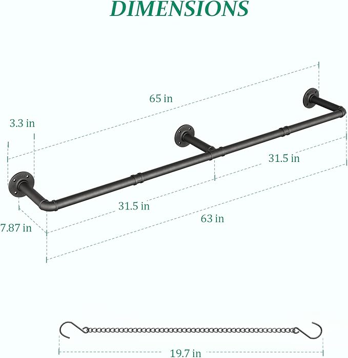 SOFITORG 65.7" Metal Plant Hanging Rod with 6 Chains, Pots Not Included | Wall Plant Hanging Bar, Durable Hanging planter holder for Window Ceiling, Easy Assembly, All Hardware Included, Black
