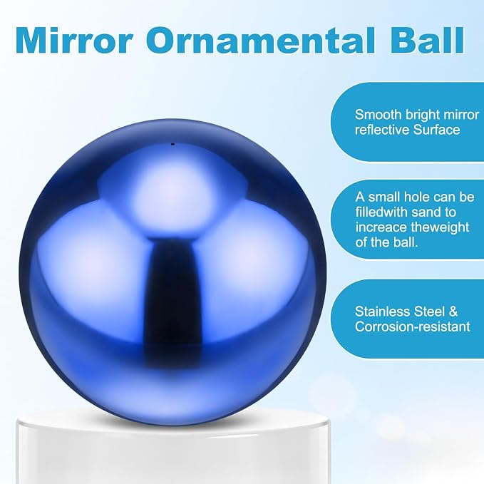 M METERXITY 1-Pack Garden Gazing Globes Ball 12 Inch 201 Stainless Steel Hollow Mirror Reflective Floating Ball for Garden/Pond/Home/Yard Outdoor Decoration [Ruby Blue]