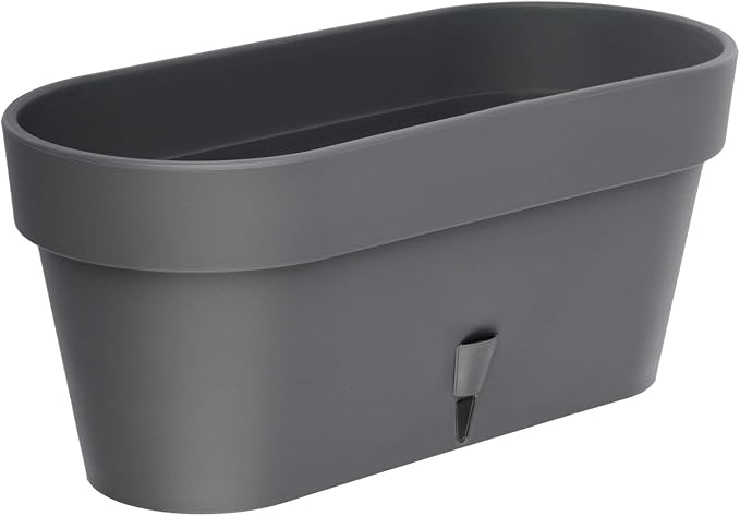 DECOPOTS - Self Watering Window Box Planter - Indoor/Outdoor - Windows/Oblong Shape Plastic Planter with Bottom Watering and Water Level Indicator (15.6 Inch Long, Graphite