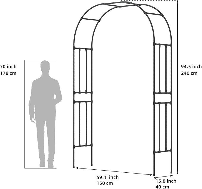 BUKLIYN Garden Arch Trellis - Length: 59in, Height: 94.5in Garden Trellis for Climbing Plants Outdoor - Garden Arch for Lawn, Party, Ceremony Wedding Decoration