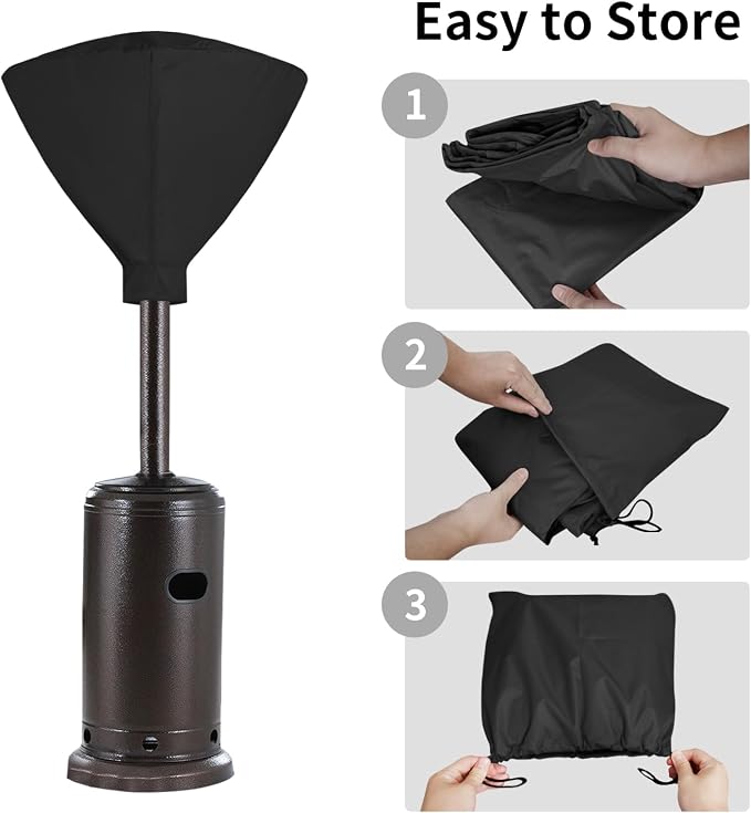 Easy-Going Patio Heater Head Cover with Zipper and Storage Bag, Waterproof Outdoor Round 34"D Heater Cover Top for Standing Heat, Dustproof, UV-Resistant, Black