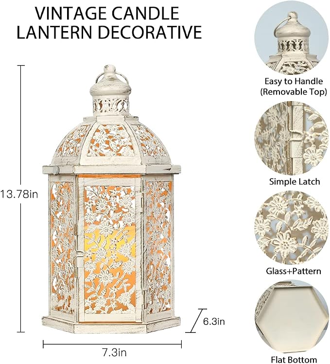 NEEDOMO Lanterns Decorative Indoor, 13.8" Vintage Outdoor Lantern, Metal Candle Holders Lantern Decor for Patio, Front Porch, Wedding, Shelf, Farmhouse Table Decor