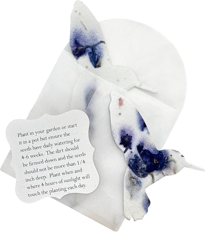Purple Hummingbird Gift Tags with Wildflower Seeds - 24pcs Writable Gift Wrap Tags for Funeral Favors, Sympathy Gifts & Celebration of Life Keepsake