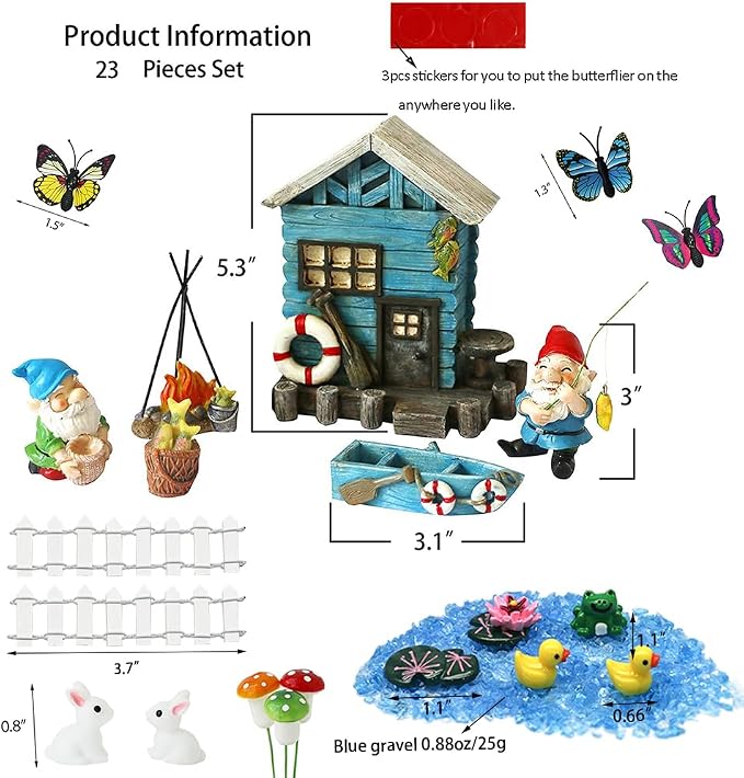 BangBangDa Miniature Fairy Garden Gnomes Decoration – Small Figurines Statue Accessories Gnome House for Outdoor Indoor Home Yard Patio Decor Ornaments Kit Fence Mushroom