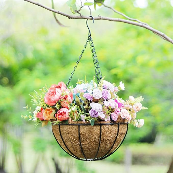 2PCS Hanging Basket Liners Coco Liner 10 Inch Round Coconut Coir Basket for Plants Replacement for Hanging Basket 100% Natural Coconut Fiber Plant Basket Liner for Garden Planter Flower Pot