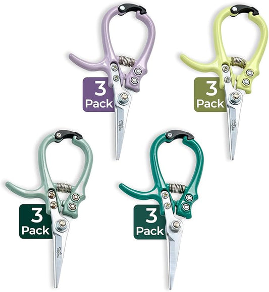 Modern Sprout Pruning Shears - Herb Snipping Scissors- Lightweight Gardening Tools W/Easy Lock - Flower Cutter Garden Shears - Carbon Steel Blade + Plastic-Free Reusable Holster (Multicolor 12 Pcs)
