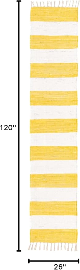 Unique Loom Chindi Rag Collection Area Rug - Striped (2' 2" x 10' Runner, Yellow and Ivory)