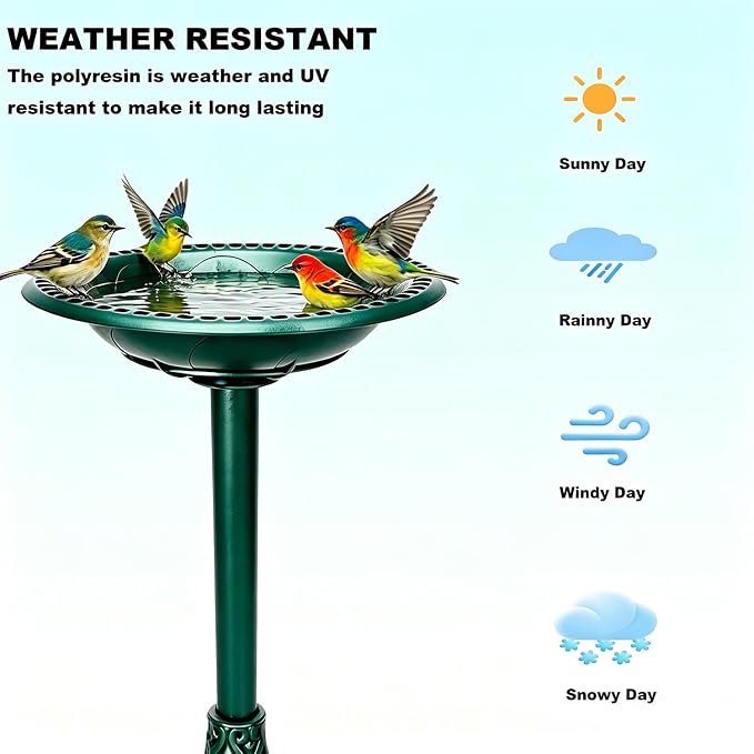 Outdoor Antique Bird Bath Polyresin Lightweight Garden Birdbath for Outside Weather-Resistant Bird Baths(Green)